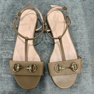 Gucci Brown Leather Horsebit T-Strap Sandals